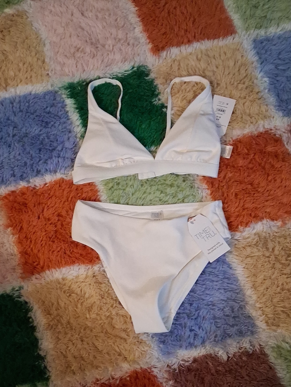 Time and Tru White High-Waist Triangle Bikini Set